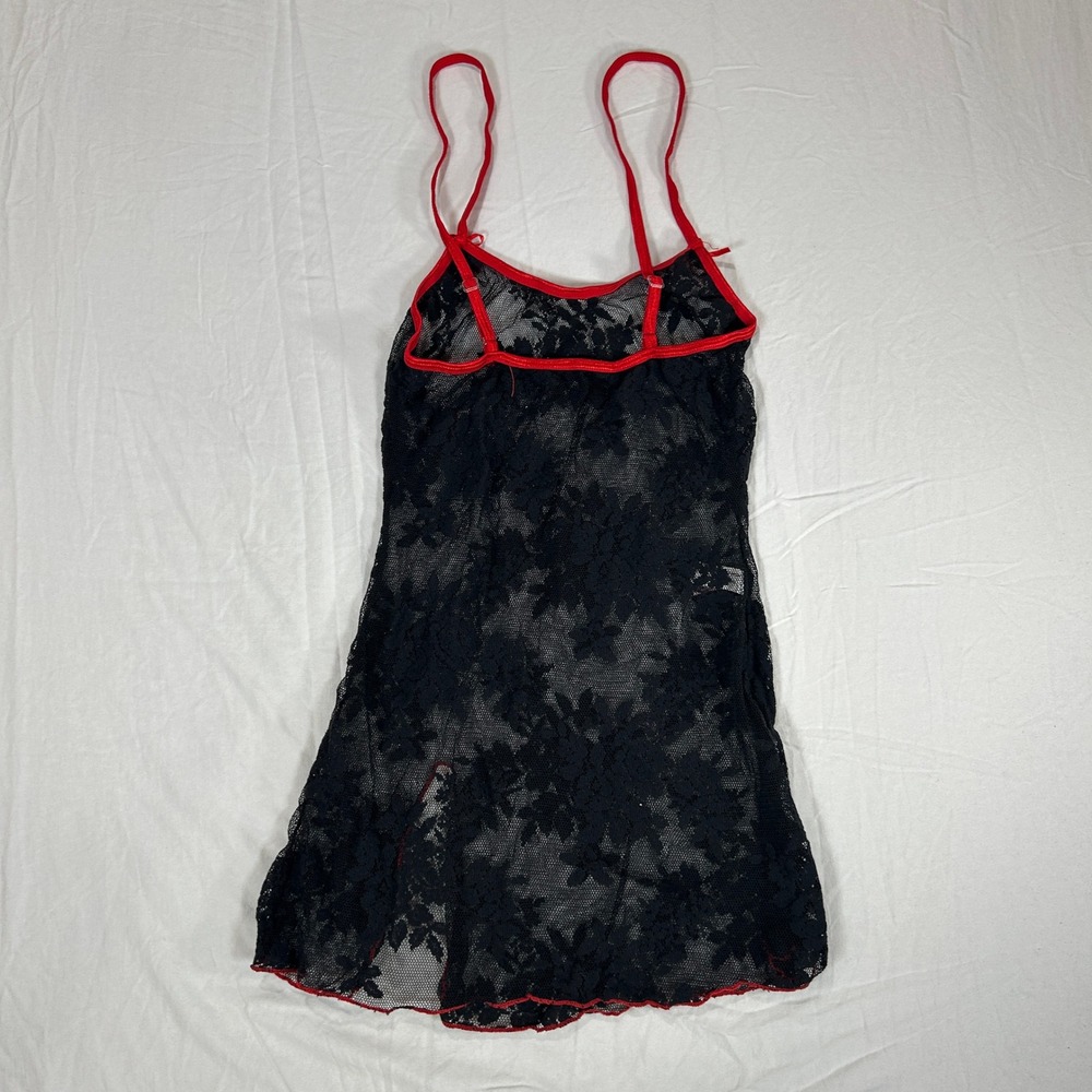 Leg Avenue Black Floral Lace Chemise Red Trim Bows One Size - Picture 4 of 10